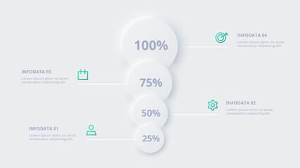 Neumorphic flow chart infographic. Creative concept for infographic with 4 steps, options, parts or processes.