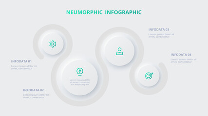 Neumorphic flow chart infographic. Creative concept for infographic with 4 steps, options, parts or processes.