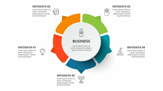 Diagram concept for infographic with 5 steps, options, parts or processes. Business data visualization.