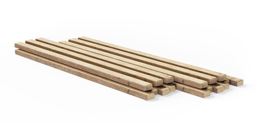 Wooden beams on white background. 3D rendering