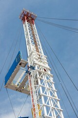 Mobile drilling rig close-up. Drilling and servicing oil and gas wells