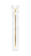 Golden zipper isolated on white, top view © New Africa