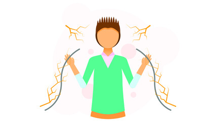 Abstract Flat Man Holding A Wire And Was Eelectrocuted First Aid Cartoon People Character Concept Illustration Vector Design Style Healthcare Medical Electrocute