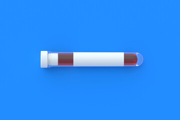 Test tubes with cap and label. Scientific experiments. Development of vaccines, drugs. Medical reform. Modern biotechnology. Biological weapons. Medical or science laboratory. Top view. 3d render
