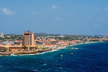 Aerial view of capital city Willemstad, Curacao.