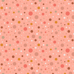 Pink polka dot pattern. Seamless dotted pattern with pastel pink circles illustration. Vector abstract background with round shapes. Pinkish element for grahic wallpaper, banners, decorative paper.