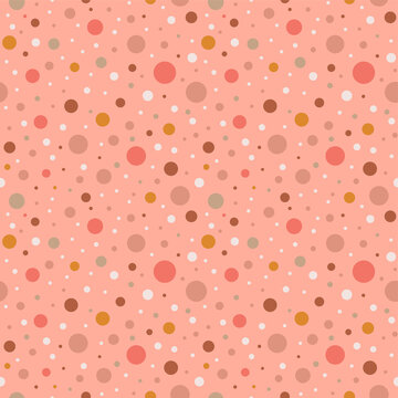 Pink polka dot pattern. Seamless dotted pattern with pastel pink circles illustration. Vector abstract background with round shapes. Pinkish element for grahic wallpaper, banners, decorative paper.
