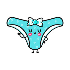 Cute funny waving hand panties character. Vector hand drawn cartoon kawaii character illustration icon. Isolated on blue background. Panties character concept