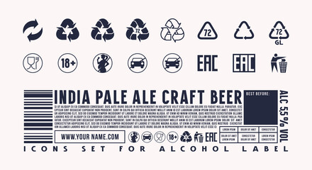 Packing icons set for alcohol label