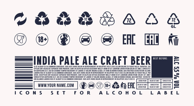 Packing icons set for alcohol label