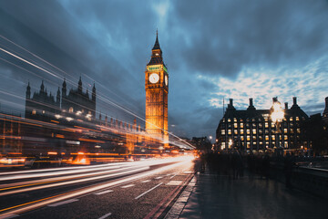 Fototapeta na wymiar night time in London Big Ben and Westminster palace