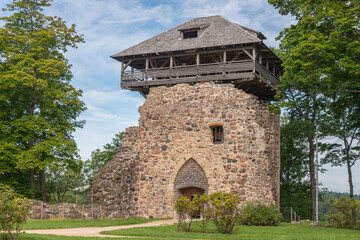 Fototapeta na wymiar The Livonian Order Sigulda Castle in Sigulda, the Gauja Valley, Lithuania 