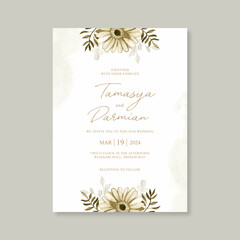 Minimalist wedding card template with floral watercolor