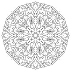 Vector drawing for coloring book. Geometric floral pattern. Contour drawing on a white background. Mandala.