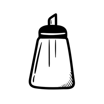 salt shaker, hand-drawn sugar bowl in doodle style. simple linear drawing