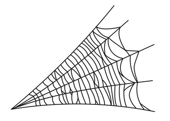 Scary web. Black silhouette of spider web isolated on white background. doodle style. Vector illustration.