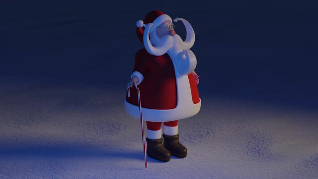 Santa Claus walking in the snow and waving - funny short 3d animated video in Full HD resolution