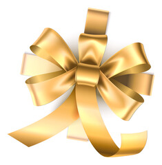Decorative gift bow. Realistic golden ribbons tied knot