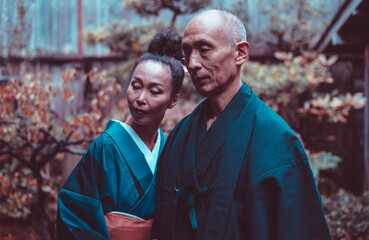 Senior couple lifestyle moments in a traditional japanese house