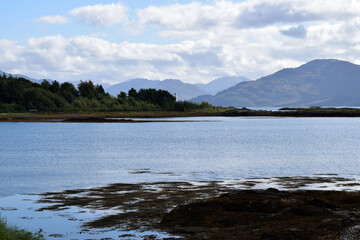 Mountain range over a bay in Scotland