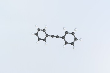 Molecule of diphenylacetylene, isolated molecular model. 3D rendering