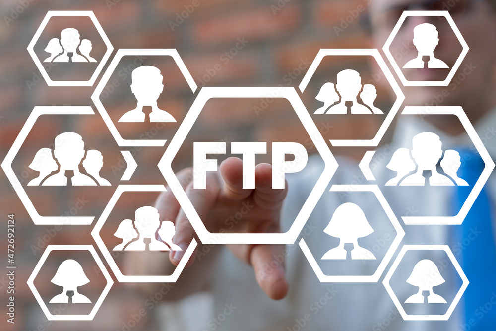 Poster ftp file transfer protocol concept. data transmission and internet communication technology.