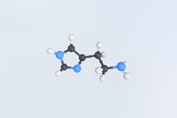 Histamine molecule made with balls, isolated molecular model. 3D rendering