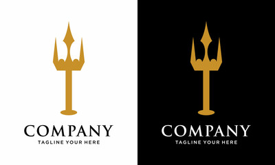 Trident Neptune God Poseidon Triton King Spear Logo Design on a black and white background.
