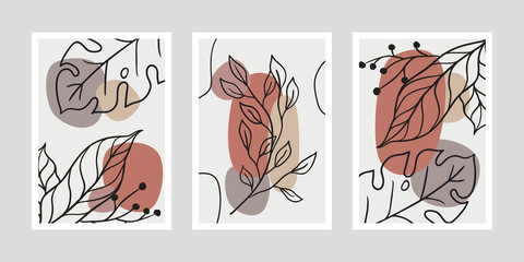 Set of minimalistic posters with leaves