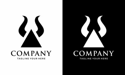 Vector triangle logo Template with animal horn, on a black and white background.