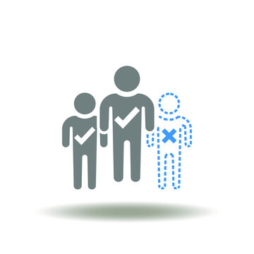 Vector illustration of people group with check and cross mark. Icon of attendance.