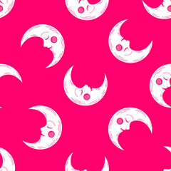 Pink seamless pattern with white moon.