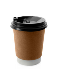 Takeaway paper coffee cup with lid isolated on white