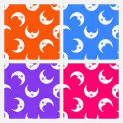 Set of 4 colorful seamless pattern with moons.
