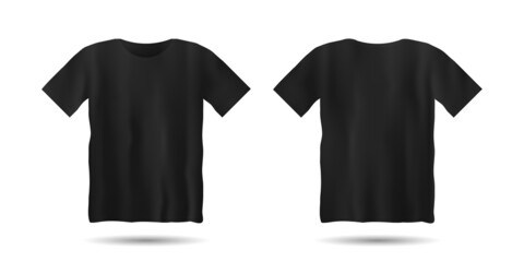 Realistic black t-shirt mock-up template with front and back design
