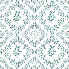 Mistletoe, viscum branches with oblong leaves and berries vector seamless pattern. Christmas, New Year holiday winter floral background for greeting cards, wallpapers, gift paper, web page.