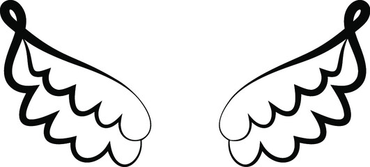 Angel Wings icon collection. Cartoon hand-drawn vector illustration. Set of Sketch Angel Wings.