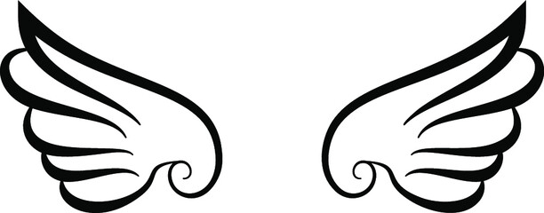 Angel Wings icon collection. Cartoon hand-drawn vector illustration. Set of Sketch Angel Wings.