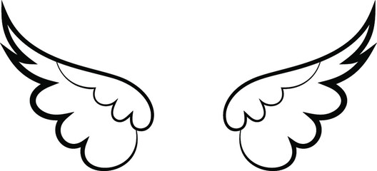 Angel Wings icon collection. Cartoon hand-drawn vector illustration. Set of Sketch Angel Wings.