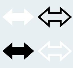 Black and White Two Side Arrow Flat Style. Double arrow icon illustration isolated vector sign symbol. Vector icon on grey background