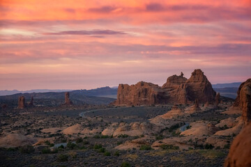 Windows at Arches National Park with sunset