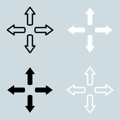 Four rounded arrows point out from the center. Outward Directions icon. Arrow icon illustration isolated vector sign symbol for your project. Flat design style. Vector on white and gray background