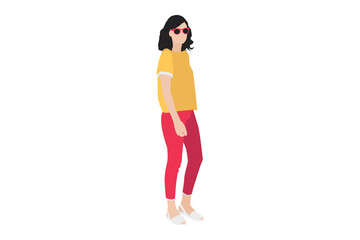 Vector illustration of casual women walking on the sidewalk