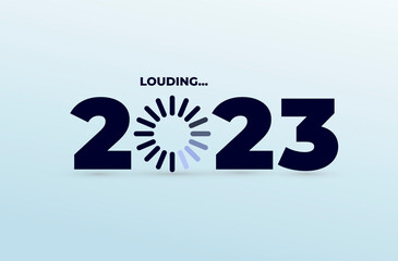 Doodle with 2023 loading. New year download screen. Progress bar almost reaching new years eve. Vector illustration. Isolated on white background.