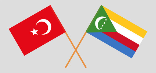 Crossed flags of Turkey and the Comoros. Official colors. Correct proportion