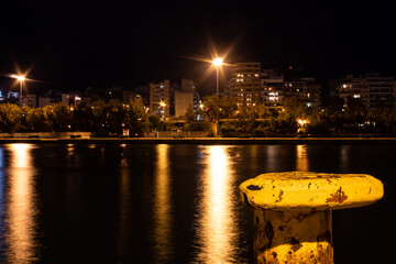 Night view at Piraeus Port in Greece