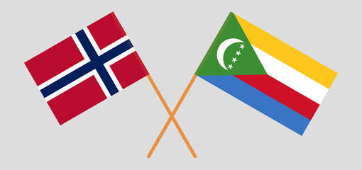 Crossed flags of Norway and the Comoros. Official colors. Correct proportion