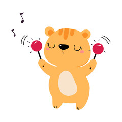 Funny Tiger Character Playing Maraca Performing Concert Vector Illustration