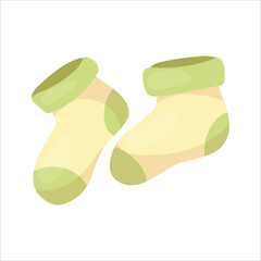 Socks for a newborn baby. Children's clothing in a cartoon style. Vector illustration isolated on white background.