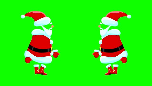 Santa Claus without a face goes in two versions mirrored on a green background. Looped animation for background cutout.